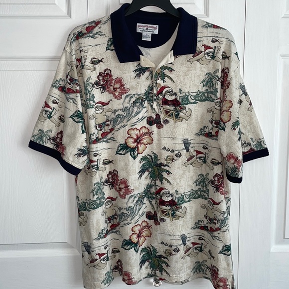 Boca Classics XL Santa surfing snorkeling palm trees tropical polo Christmas - Picture 1 of 11